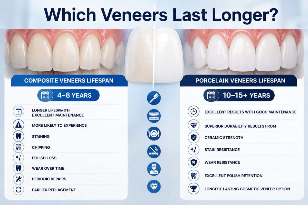 Composite Veneers vs Porcelain Veneers: Cost, Durability, Appearance & Maintenance Compared 2 which dental veneers last long